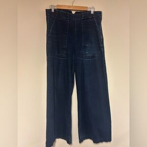 Loup Dark Wash High Waist Wide Leg Side Zip Denim Jeans Size M